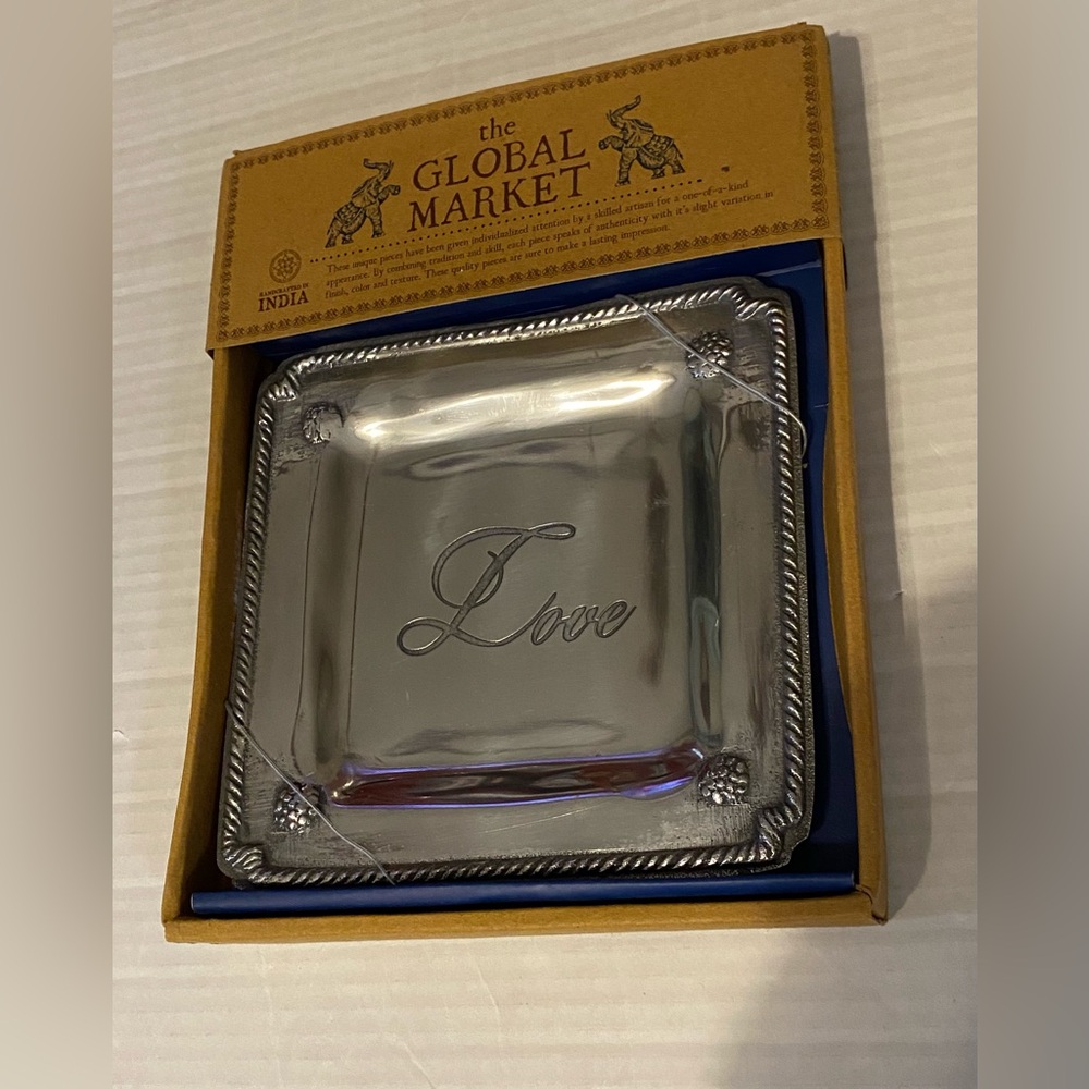 Love silver tone Global Market handcrafted in India tray NEW